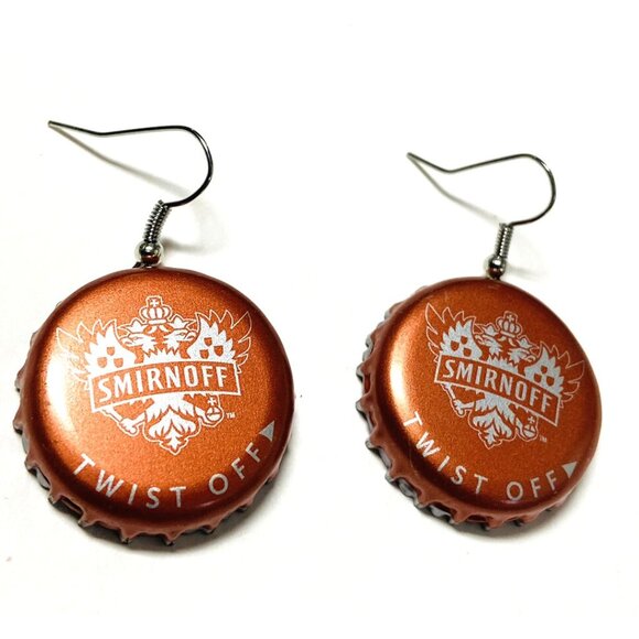 Smirnoff Ice Beer Bottle Cap Earrings Dangle Fishhook Artisan Handcrafted NEW! - Picture 1 of 1